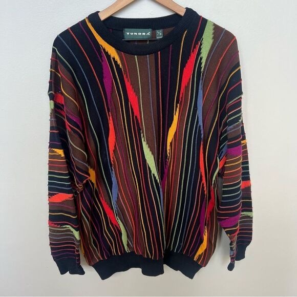 VTG Tundra Canada 1990’s COOGI Style Multicolored Sweater Size Large 3D Texture - Picture 1 of 9
